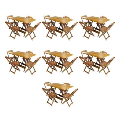 Kit 7 Jogos De Mesa Dobravel Com 4 Cadeiras De Madeira 120X70 Para Restaurante E Bar - Mel