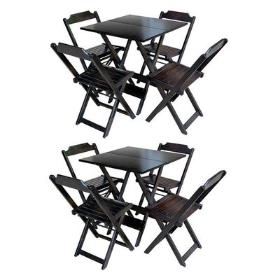 Kit 2 Jogos De Mesa Com 4 Cadeiras De Madeira Dobravel 70X70 - Tabaco - Marrom