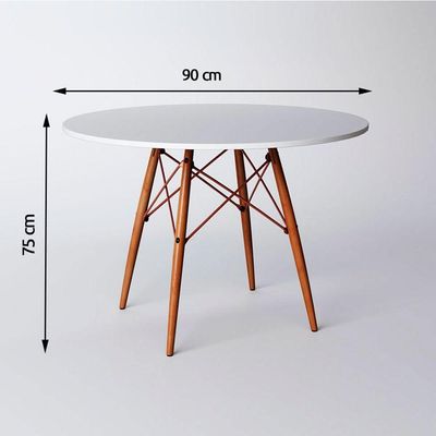 Mesa Eiffel Wood Cobre Tampo De Madeira 90 Cm Branco Asturias - Cor: Marrom