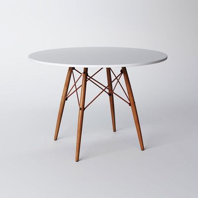 Mesa Eiffel Wood Cobre Tampo De Madeira 90 Cm Branco Asturias - Cor: Marrom