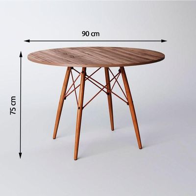Mesa Eiffel Wood Cobre Tampo De Madeira 90 Cm Amêndoa Asturias - Cor: Marrom