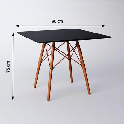 Mesa Eiffel Wood Cobre Tampo De Madeira Quadrada 90 Cm Preto Asturias - Cor: Marrom