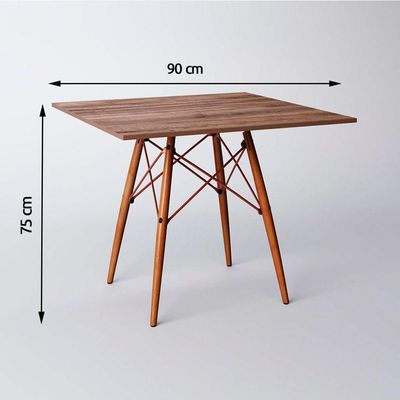Mesa Eiffel Wood Cobre Tampo De Madeira Quadrada 90 Cm Amêndoa Asturias - Cor: Marrom