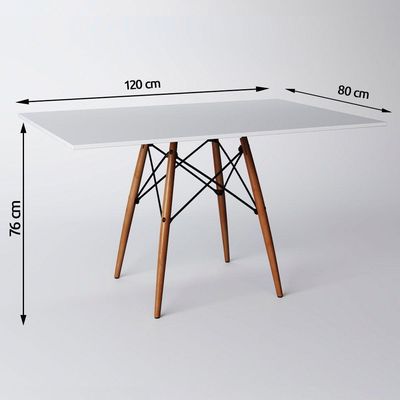 Mesa Eiffel Wood Tampo Retangular De Madeira 120 X 75 Cm Branco Asturias - Cor: Branco