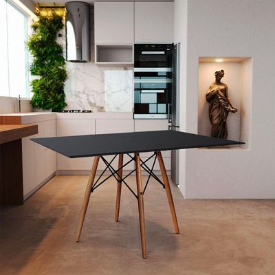 Mesa Eiffel Design Charles Eames Retangular Preta 120x75cm Base Madeira - Cor: Preto