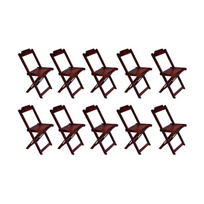 Kit 10 Cadeiras De Madeira Dobravel Imbuia - Marrom