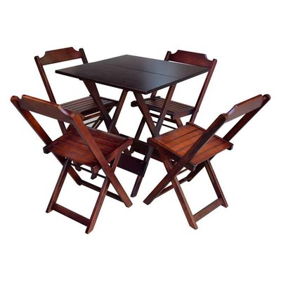 Conjunto De Mesa Com 4 Cadeiras De Madeira Dobravel 70X70 - Imbuia - Marrom