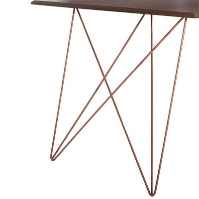 Mesa De Madeira Trama Plus Base Cobre Com Tampo Amêndoa 150 X 90 - New Green - Marrom
