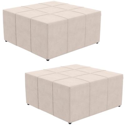 Kit 02 Puffs Quadrado Milano 90x90 W01 Suede Bege