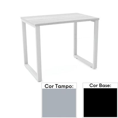 Mesa De Escritório Pé Tubular Pe25 Em Mdp 90 X 45 Cm Cinza Com Base Preta