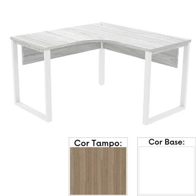 Mesa De Escritório Em L Pé Tubular Pe25 Em Mdp 125 X 125 X 60 Cm Cor Noce Naturalle E Base Branca