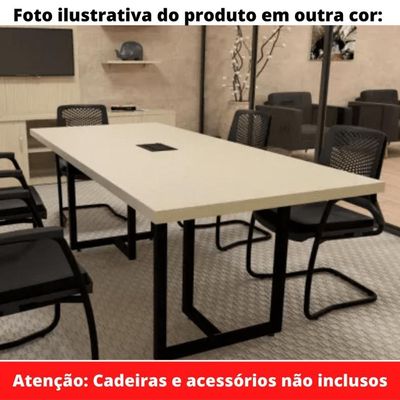 Mesa De Reunião Com Caixa De Tomada Retangular 260 X 120 Cm Pé Tubular Pe25 Em Mdp Walnut Base Preto