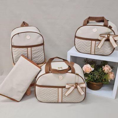 Bolsa Maternidade Bebê Kit 4 Peças Trocador Bege Impermeável