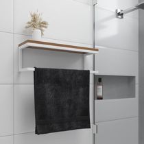 Toalheiro Para Banheiro Estilo Industrial Ita - Branco E Prateleira Imbuia - Cor: Marrom