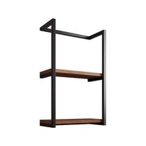 Toalheiro Para Banheiro Estilo Industrial Sahy - Preto E Prateleira Imbuia - Cor: Preto
