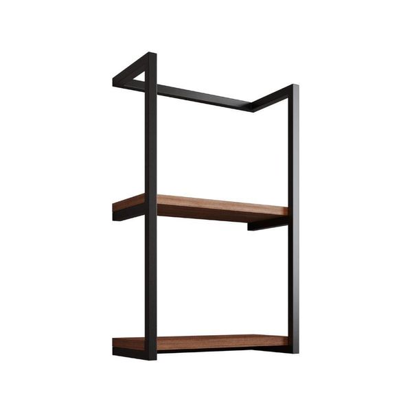 Toalheiro Para Banheiro Estilo Industrial Sahy - Preto E Prateleira Imbuia - Cor: Preto