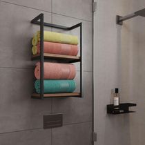 Toalheiro Para Banheiro Estilo Industrial Sahy - Preto E Prateleira Imbuia - Cor: Preto