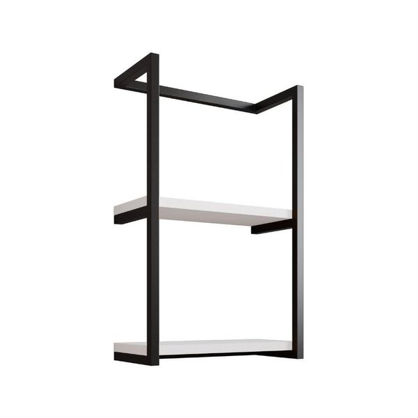 Toalheiro Para Banheiro Estilo Industrial Sahy - Preto E Prateleira Branca - Cor: Preto