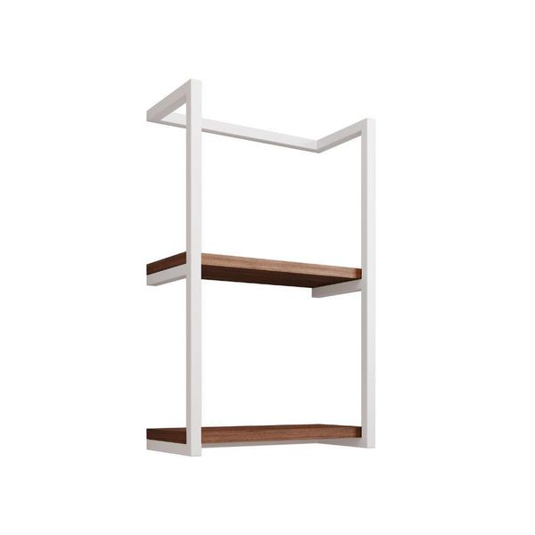 Toalheiro Para Banheiro Estilo Industrial Sahy - Branco E Prateleira Imbuia - Cor: Branco