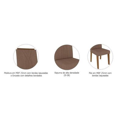 Kit Mesa Adele C- Tampo Vidro 130cm + 4 Cadeiras Madeira