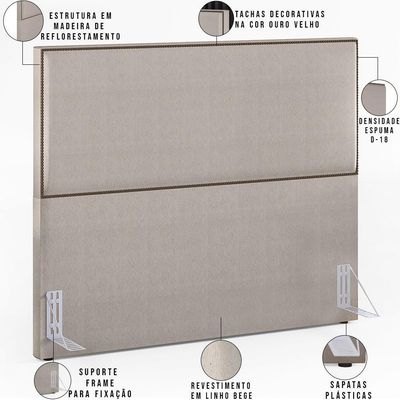 Cabeceira Cama Box Casal Com Tachas 140 Cm Linho Bege