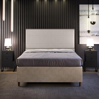 Cabeceira Cama Box Casal Com Tachas 140 Cm Linho Bege