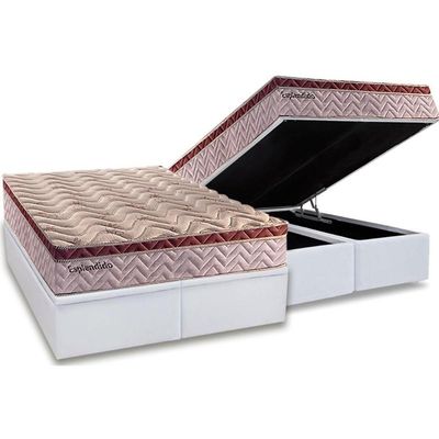 Cama Box Baú Queen: Colchão Molas Ensacadas Paropas Esplêndido Bordô + Base White(158X198)