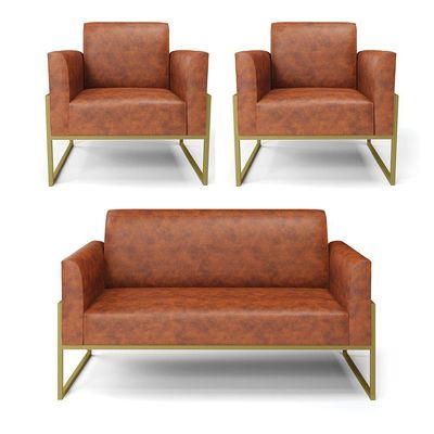 Sofá Namoradeira Com 2 Poltronas Base Industrial Alta Dourado Marisa Corano D03 - D\'rossi Cor Nozes