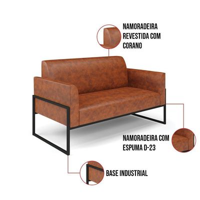 Sofá Namoradeira Com 2 Poltronas Base Industrial Alta Preto Marisa Corano Nozes D03 - D\'rossi