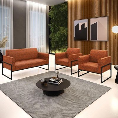 Sofá Namoradeira Com 2 Poltronas Base Industrial Alta Preto Marisa Corano Nozes D03 - D\'rossi