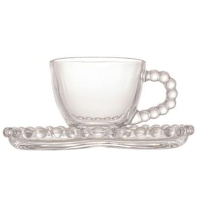 Conjunto com 4 Xícaras e Pires para Café Wolff Pearl Coração em Cristal - 85 ml