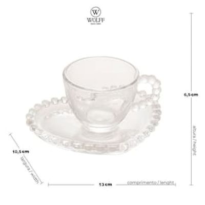 Conjunto com 4 Xícaras e Pires para Café Wolff Pearl Coração em Cristal - 85 ml