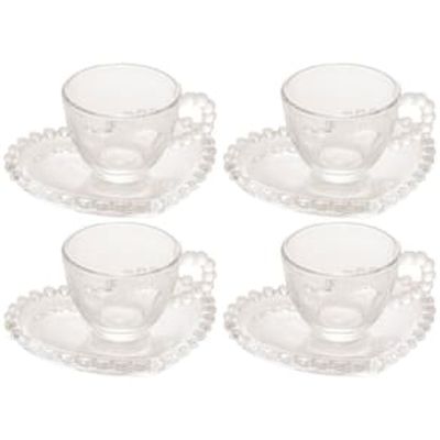 Conjunto com 4 Xícaras e Pires para Café Wolff Pearl Coração em Cristal - 85 ml