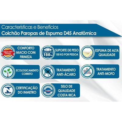 Colchão Casal D45 / EP / Anatômico Conforto Mega Firme Euro Pillow (138x188x25) - Paropas