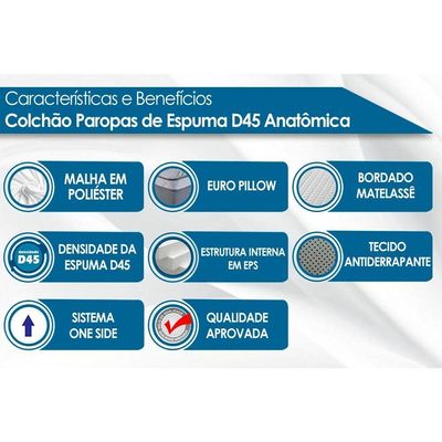 Colchão Casal D45 / EP / Anatômico Conforto Mega Firme Euro Pillow (138x188x25) - Paropas