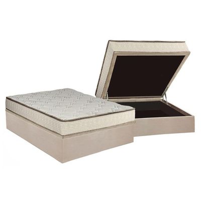 Cama Box Baú Casal: Colchão Molas Bonnel Luckspuma Montreal Spring + Base CRC Suede Clean(138x188)