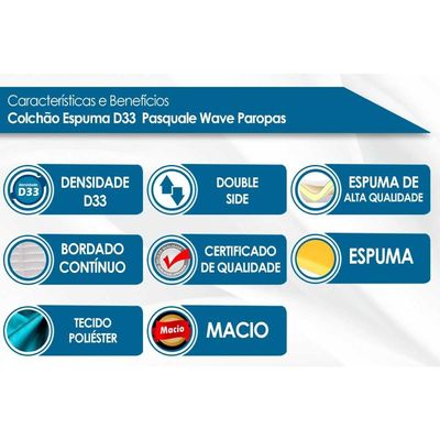 Colchão Casal Espuma D33 Pasquale Wave Clean (138x188x17) - Paropas