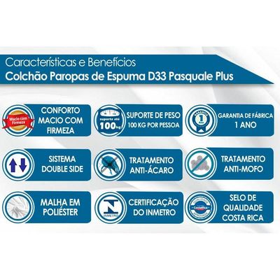 Colchão Casal Espuma D33 Pasquale Plus Euro Pillow Black (138x188x25) - Paropas