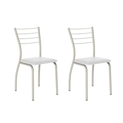 Cadeira Sala de Jantar 1700 Kit Aço 2 Uni Prata - Assento Courano Branco - Carraro