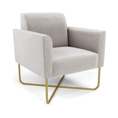 Poltrona Base X Industrial Dourado Marisa Veludo Cinza D03 - D\'rossi