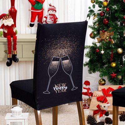 Kit De Capas De Cadeira Jantar Estampadas Ano Novo Ajustável Com Elástico 04 Peças Cor Taças