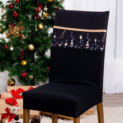 Kit De Capas De Cadeira Jantar Estampadas Ano Novo Ajustável Com Elástico 04 Peças Cor Taças
