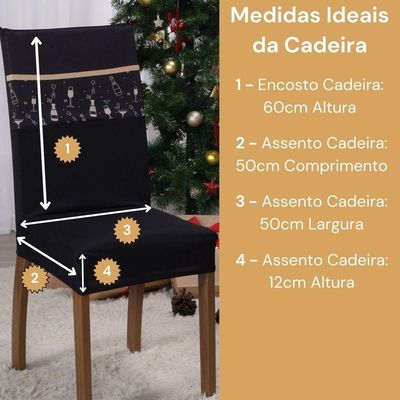 Kit De Capas De Cadeira Jantar Estampadas Ano Novo Ajustável Com Elástico 04 Peças Cor Taças