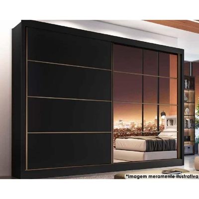 Guarda Roupa 2 Portas De Correr E 6 Gavetas E C-1 Espelho Sevilha Preto - Europa