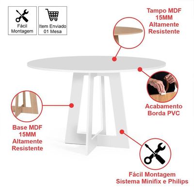 Mesa De Jantar Redonda Montreal Branca Com 4 Cadeiras Estofadas Ella Cinza Claro