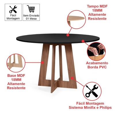 Mesa De Jantar Redonda Montreal Pret/nor Com 4 Cadeiras Estofadas Ella Marrom Claro