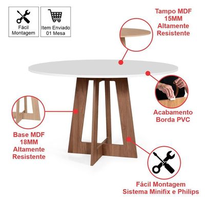 Mesa De Jantar Redonda Montreal Bran/nor Com 4 Cadeiras Estofadas Ella Branco/cinza Claro