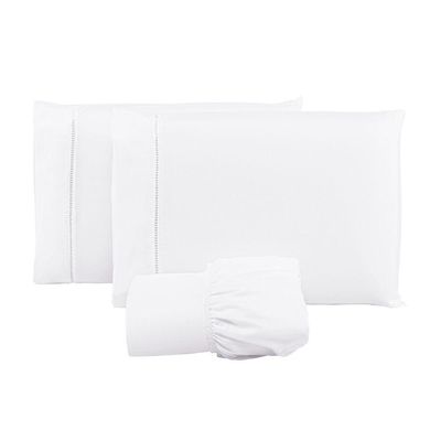 Jogo Lençol 400 Fios Ponto Palito Cama King 3pçs Poliéster - Branco