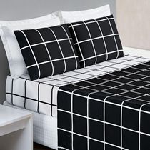 Jogo De Cama Com Lençol De Cima 200 Fios Austin Casal 04 Peças - Preto