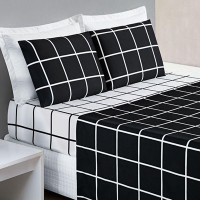 Jogo De Cama Com Lençol De Cima 200 Fios Austin Casal 04 Peças - Preto